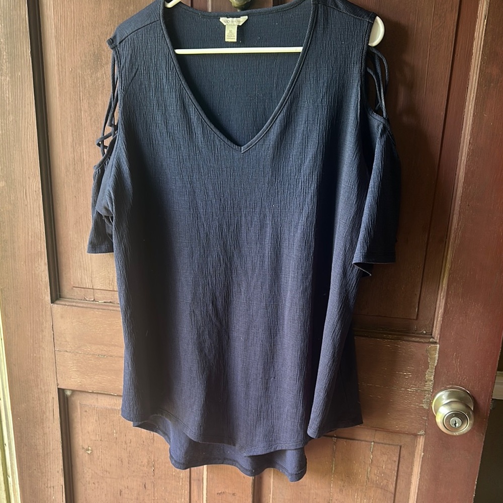 Cato Blue Cut Out Blouse with V-Neck